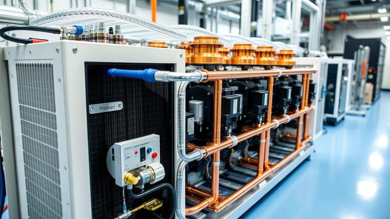 Power semiconductor module on an accelerated power cycling test fixture with instrumented thermal monitoring.